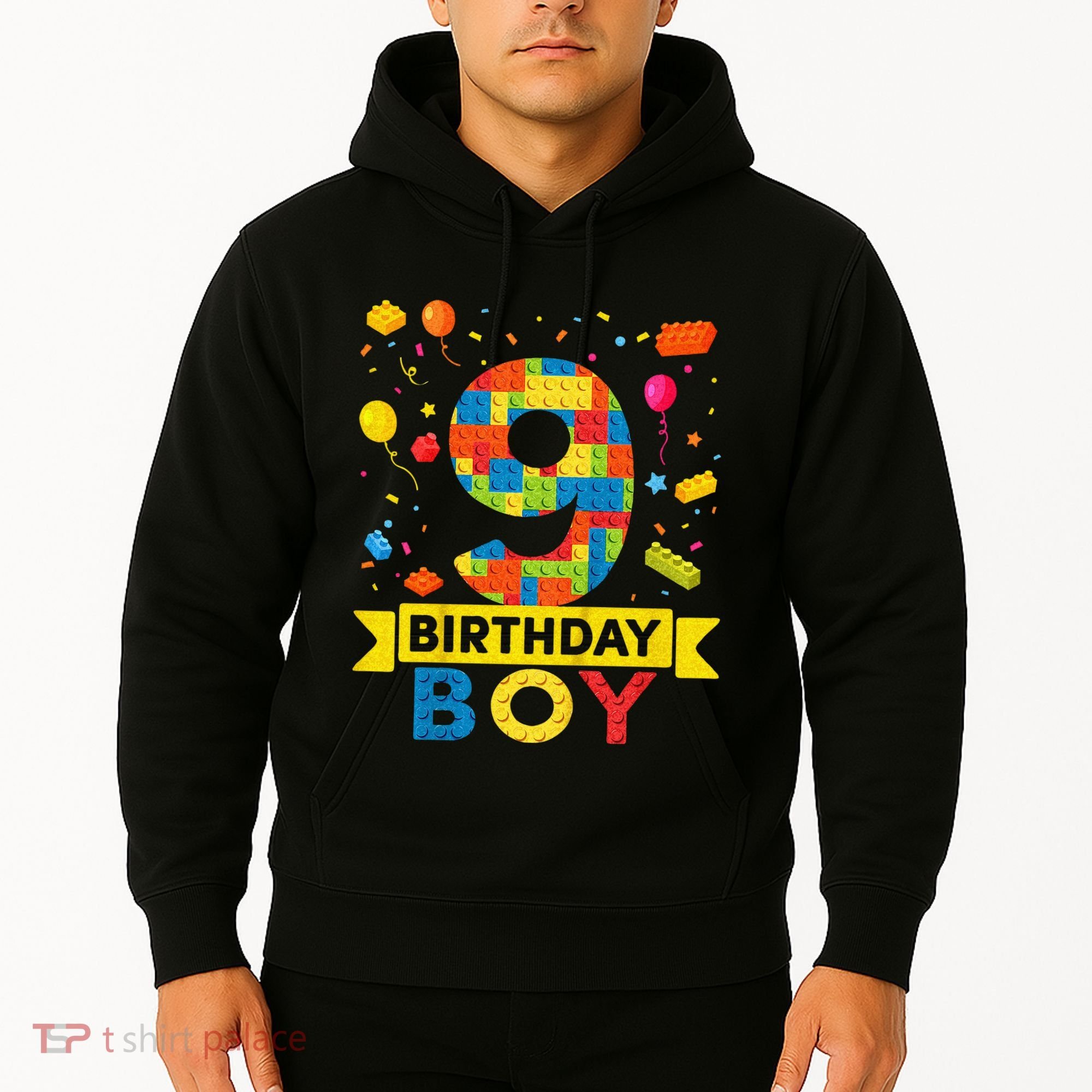 Kids 9 Year Old Building Blocks 9th Birthday Boy Hoodie