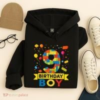 Kids 9 Year Old Building Blocks 9th Birthday Boy Hoodie thumb 4