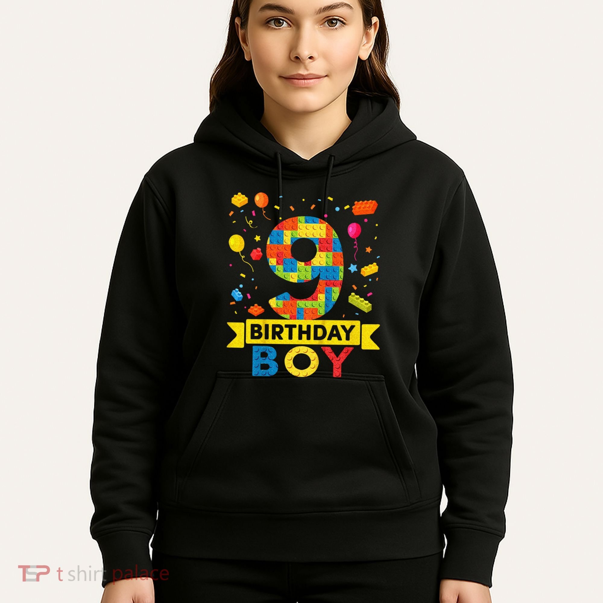 Kids 9 Year Old Building Blocks 9th Birthday Boy Hoodie