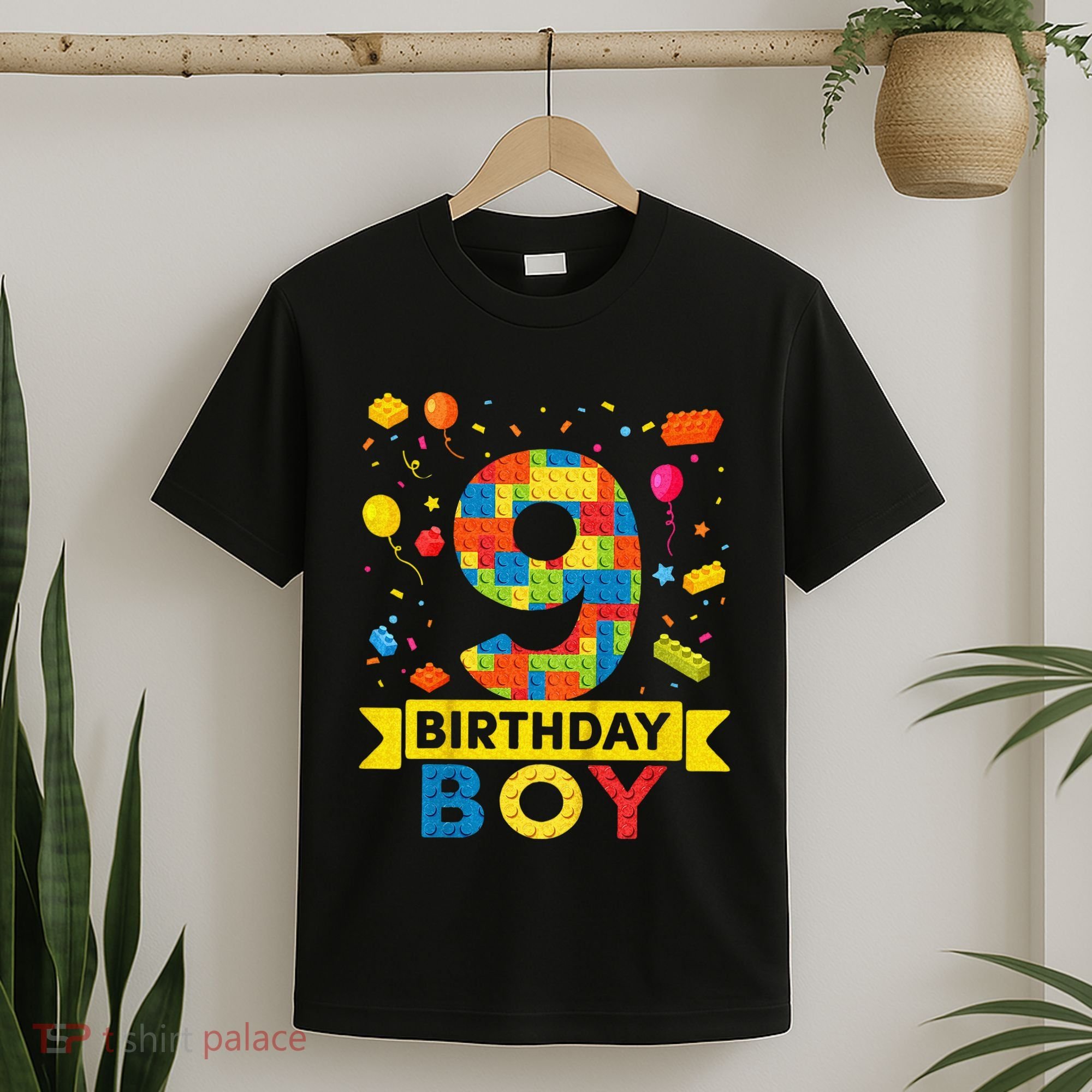 Kids 9 Year Old Building Blocks 9th Birthday Boy T-Shirt