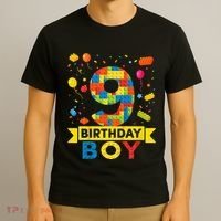 Kids 9 Year Old Building Blocks 9th Birthday Boy T-Shirt thumb 3