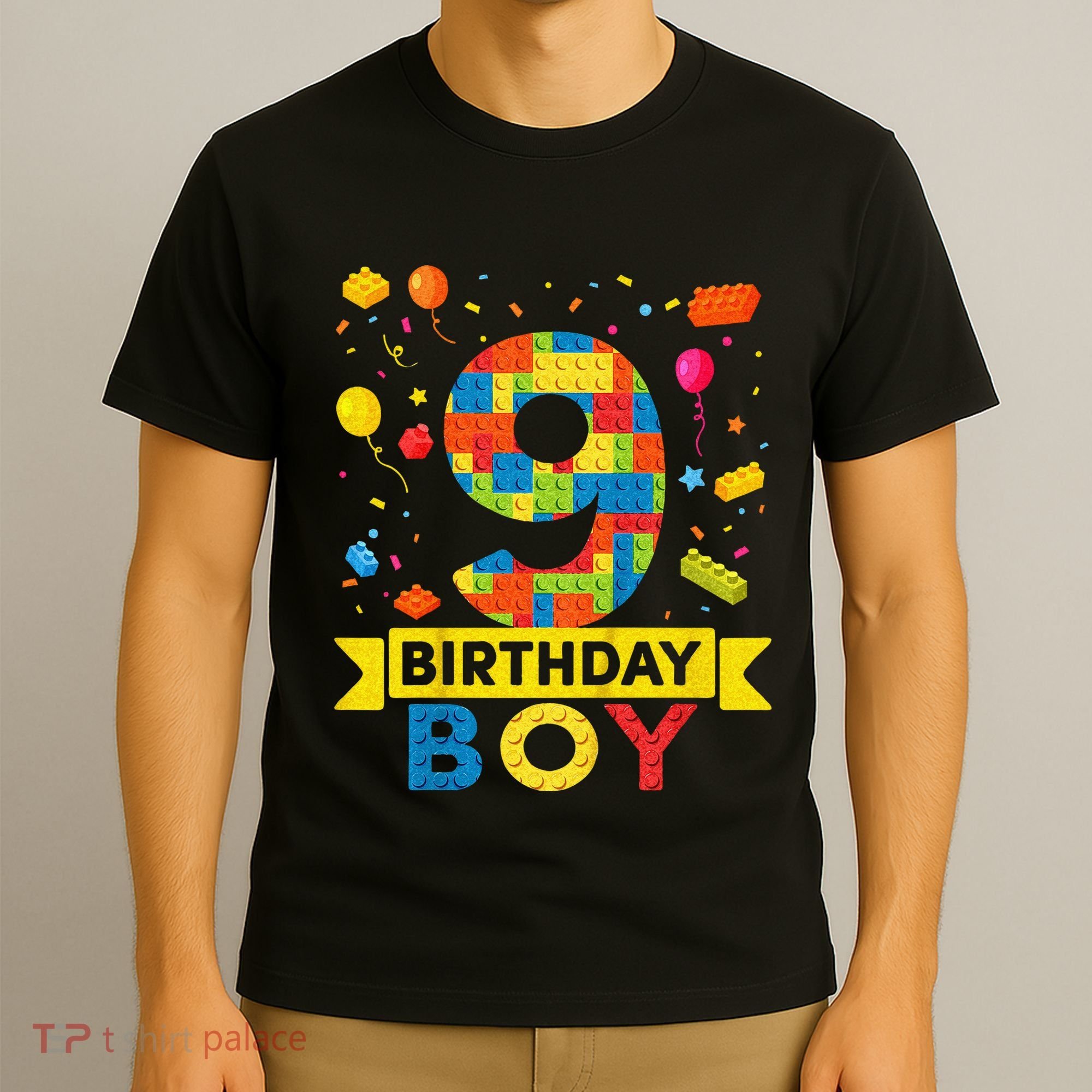 Kids 9 Year Old Building Blocks 9th Birthday Boy T-Shirt