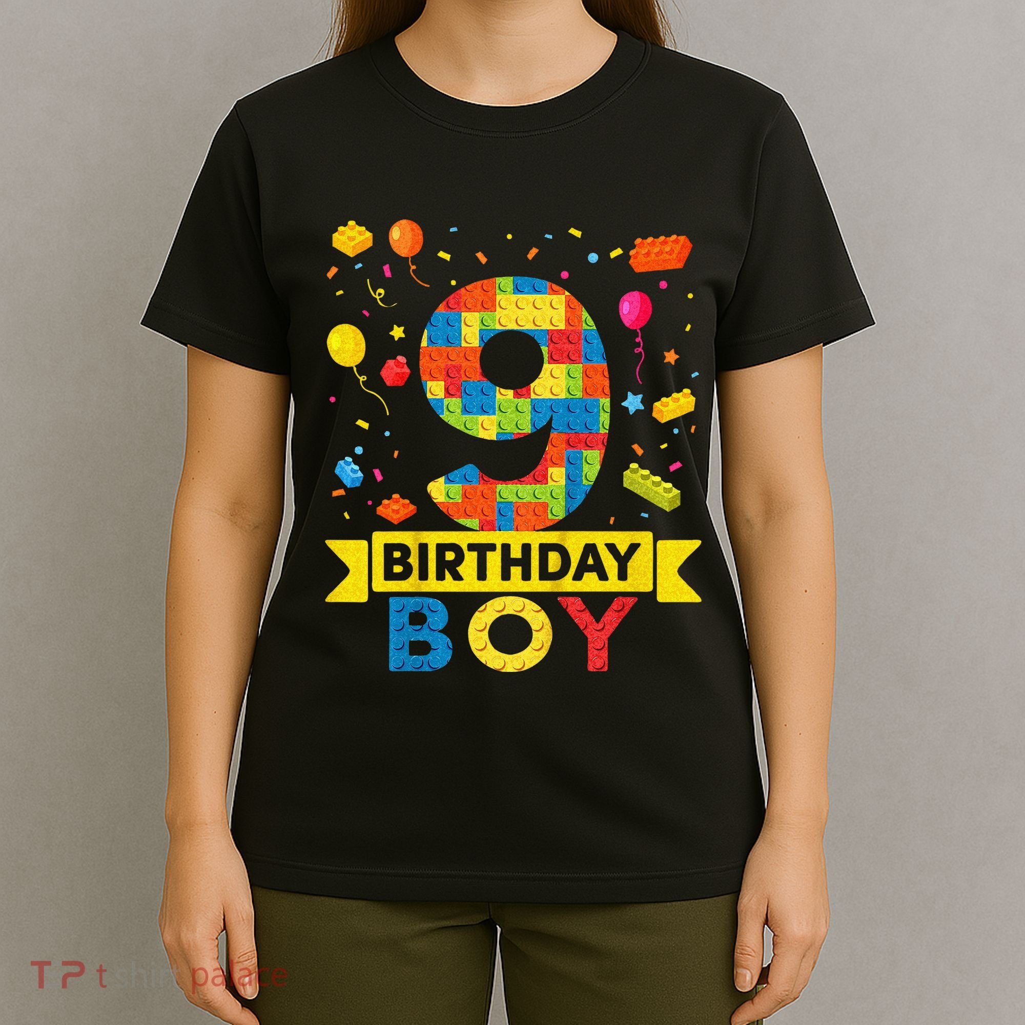 Kids 9 Year Old Building Blocks 9th Birthday Boy T-Shirt