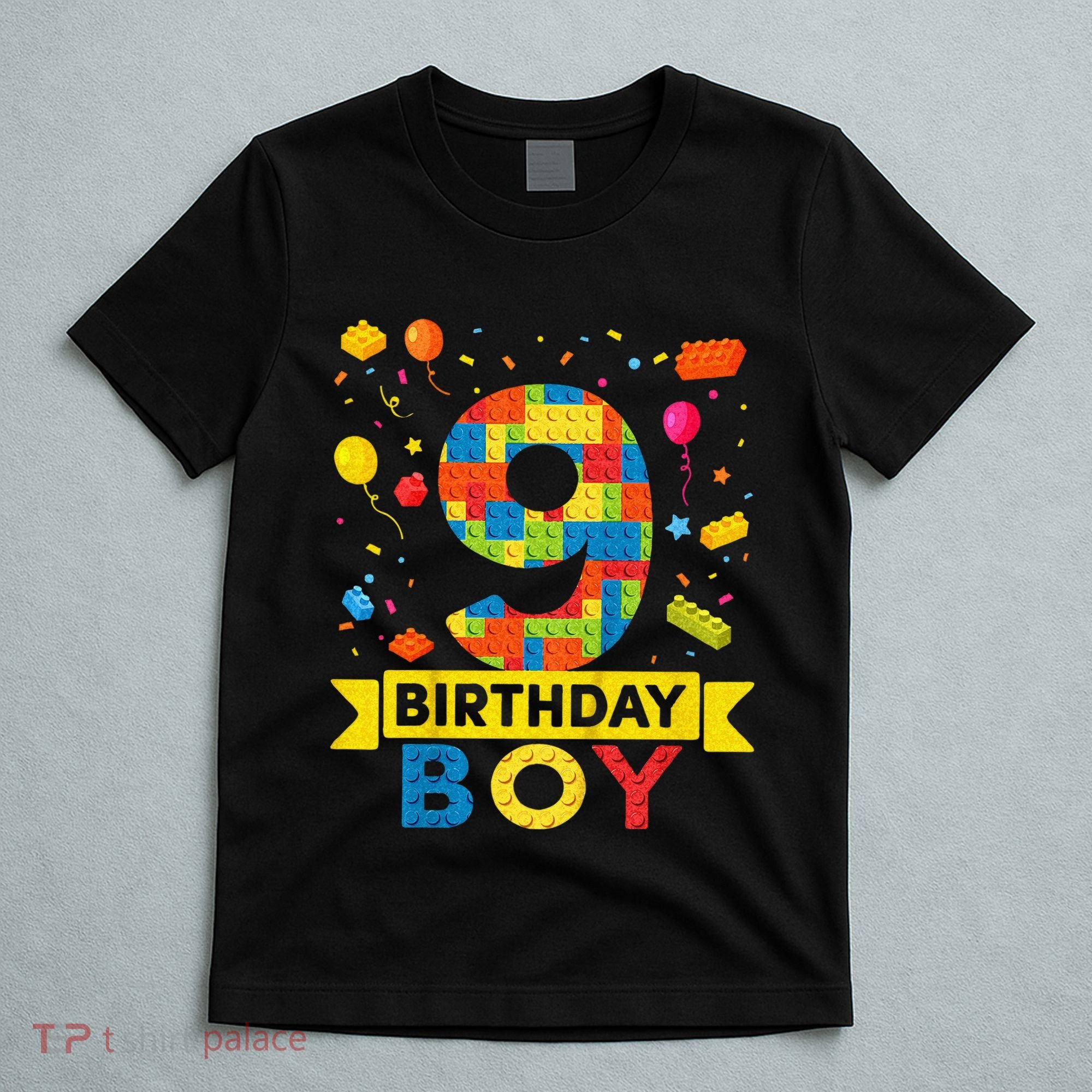Kids 9 Year Old Building Blocks 9th Birthday Boy T-Shirt