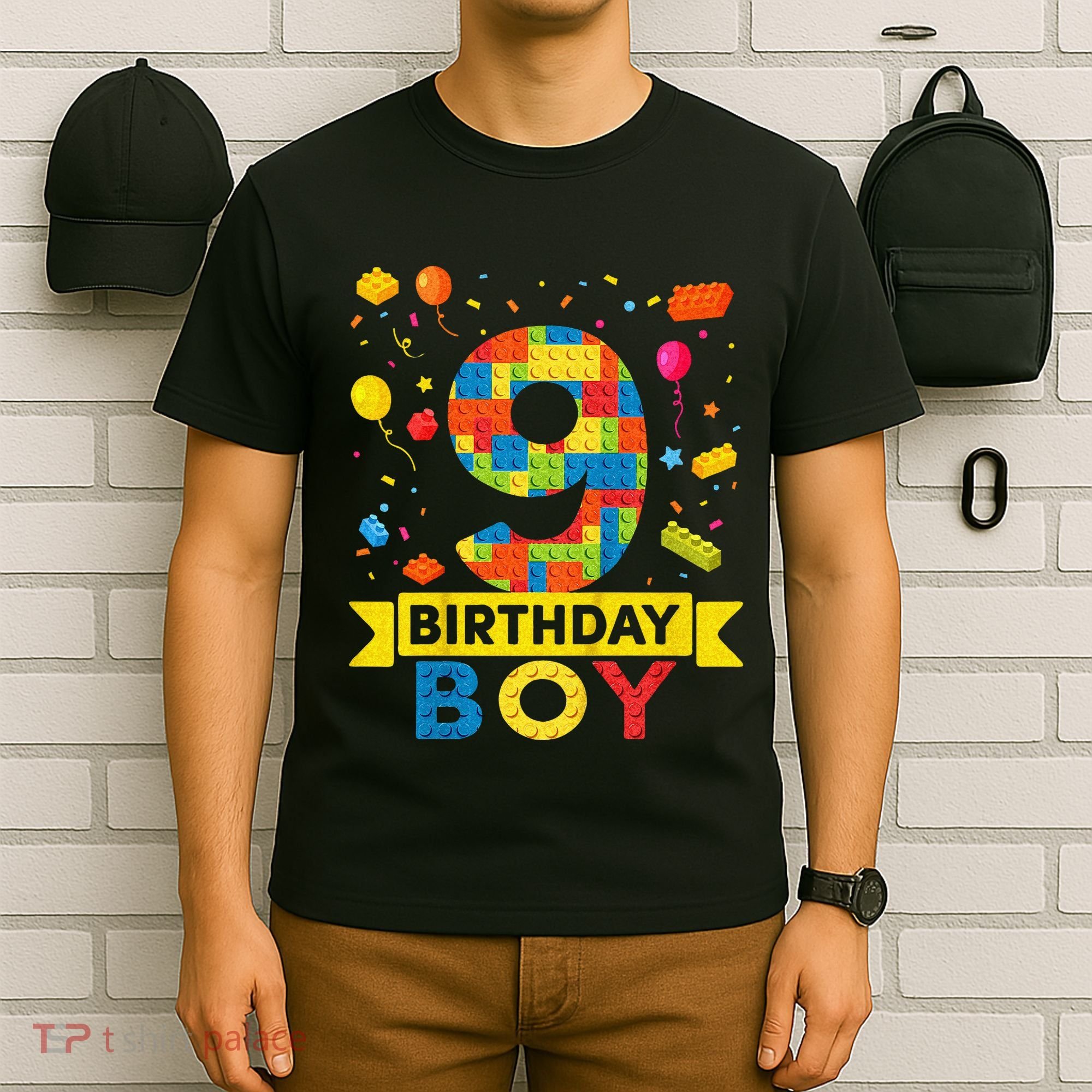 Kids 9 Year Old Building Blocks 9th Birthday Boy T-Shirt