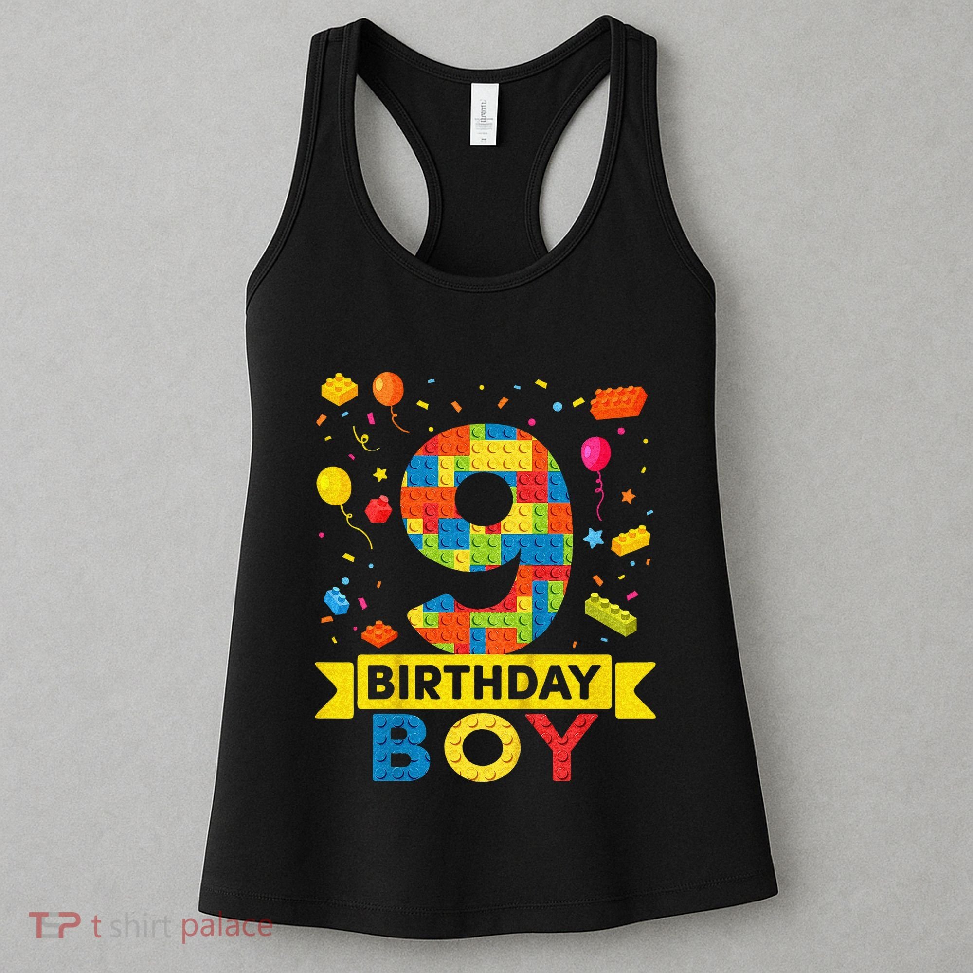 Kids 9 Year Old Building Blocks 9th Birthday Boy Women's Tank Top