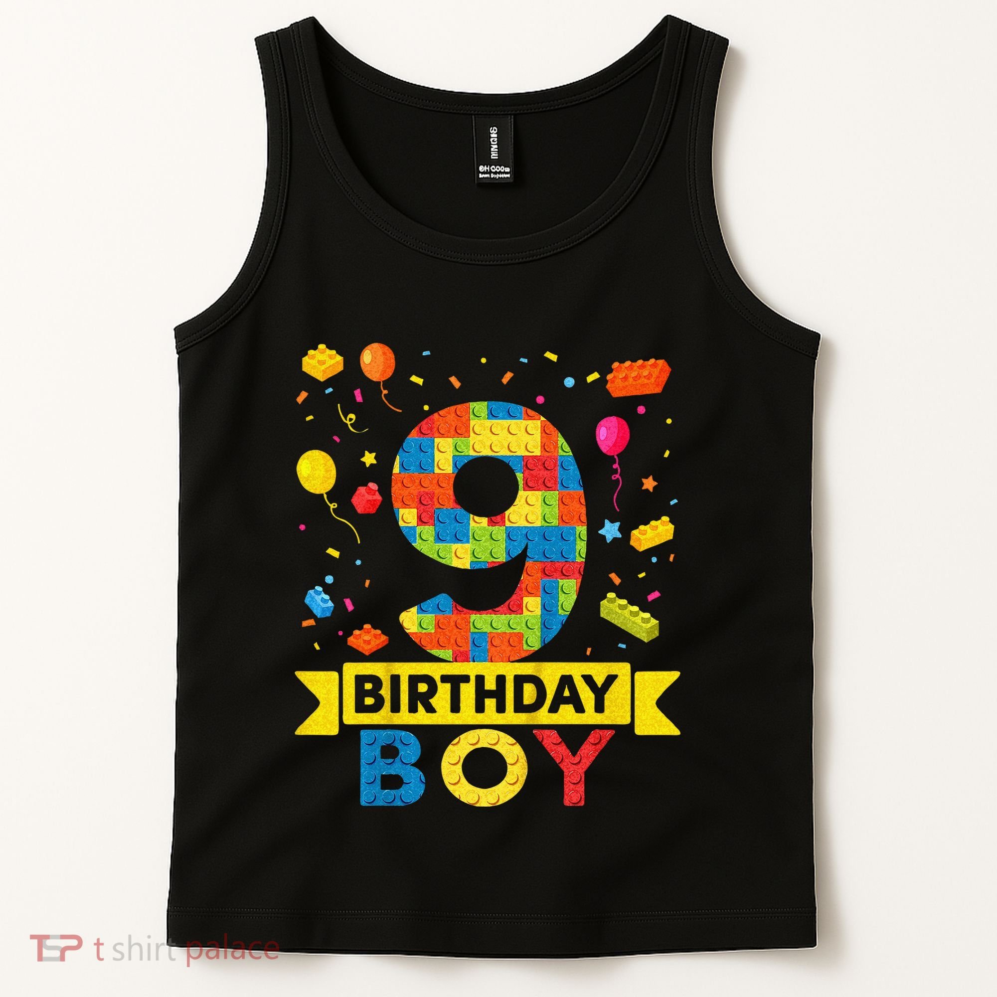 Kids 9 Year Old Building Blocks 9th Birthday Boy Tank Top