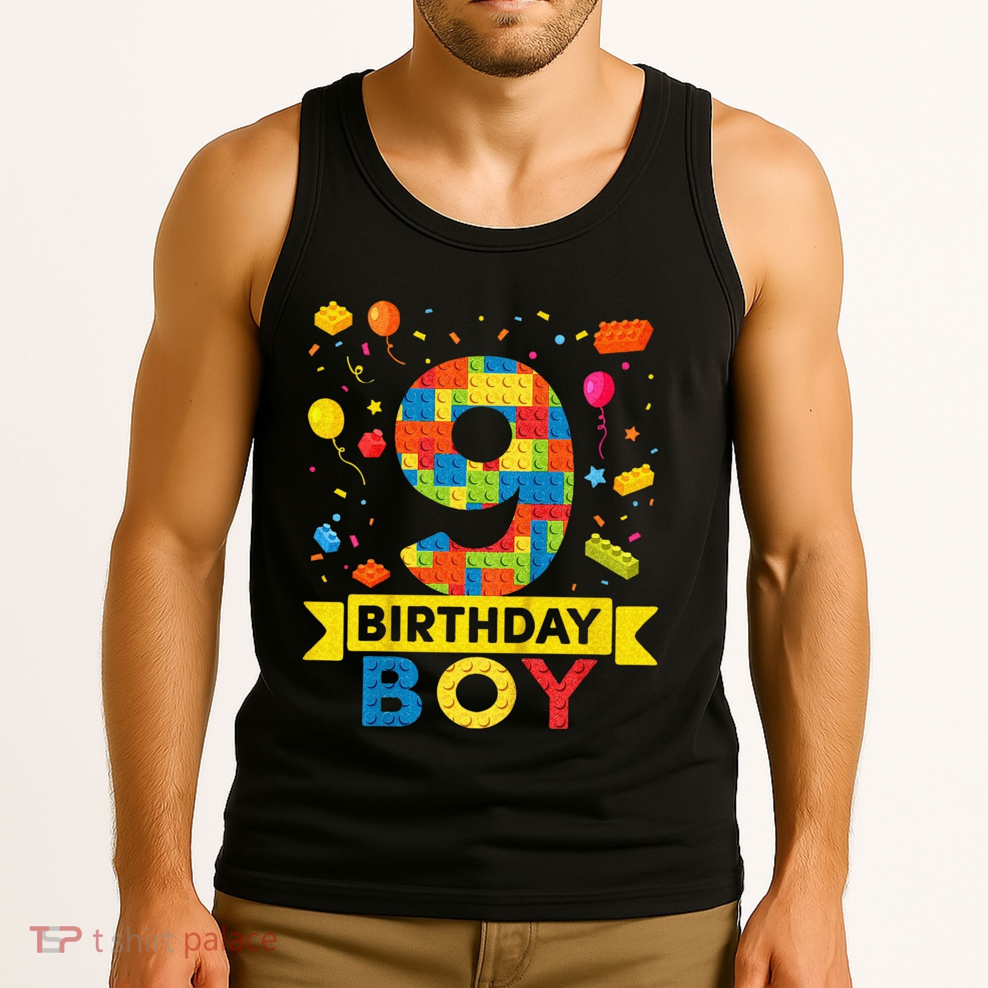 Kids 9 Year Old Building Blocks 9th Birthday Boy Tank Top