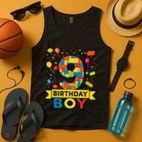 Kids 9 Year Old Building Blocks 9th Birthday Boy Tank Top thumb 4