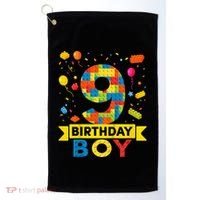 Kids 9 Year Old Building Blocks 9th Birthday Boy Golf Towel thumb 0