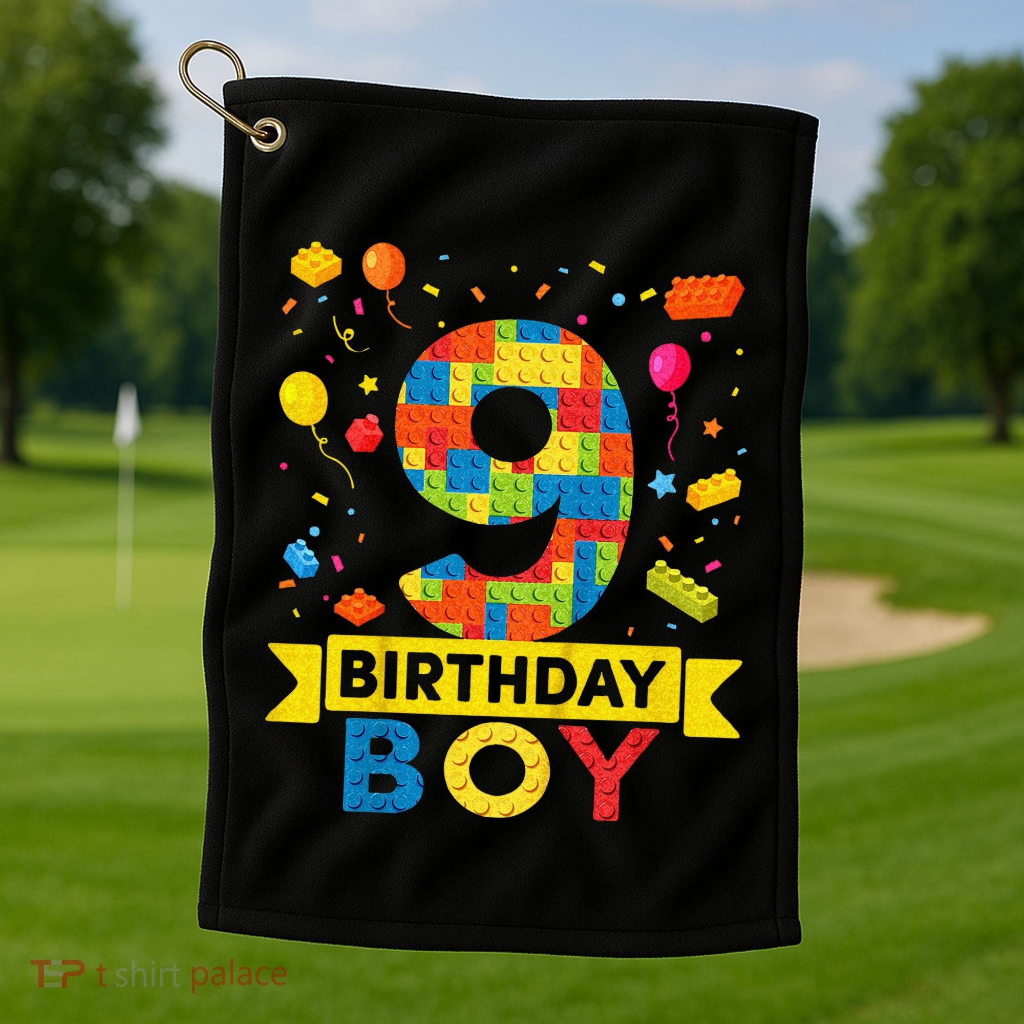 Kids 9 Year Old Building Blocks 9th Birthday Boy Golf Towel