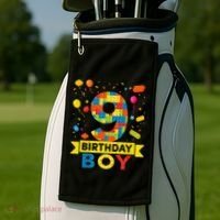 Kids 9 Year Old Building Blocks 9th Birthday Boy Golf Towel thumb 2