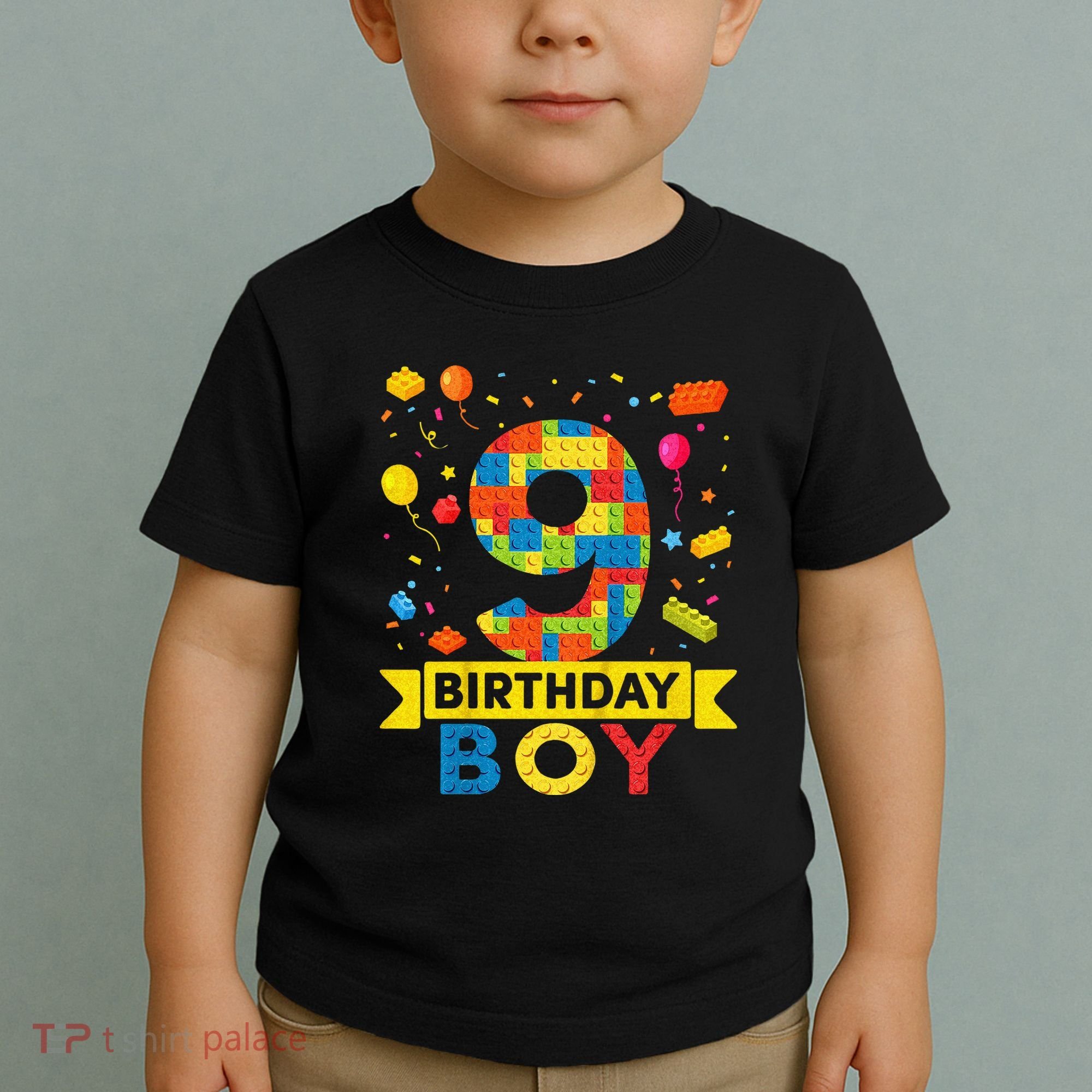 Kids 9 Year Old Building Blocks 9th Birthday Boy Toddler T-Shirt