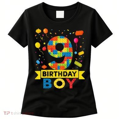 Kids 9 Year Old Building Blocks 9th Birthday Boy Women's T-Shirt