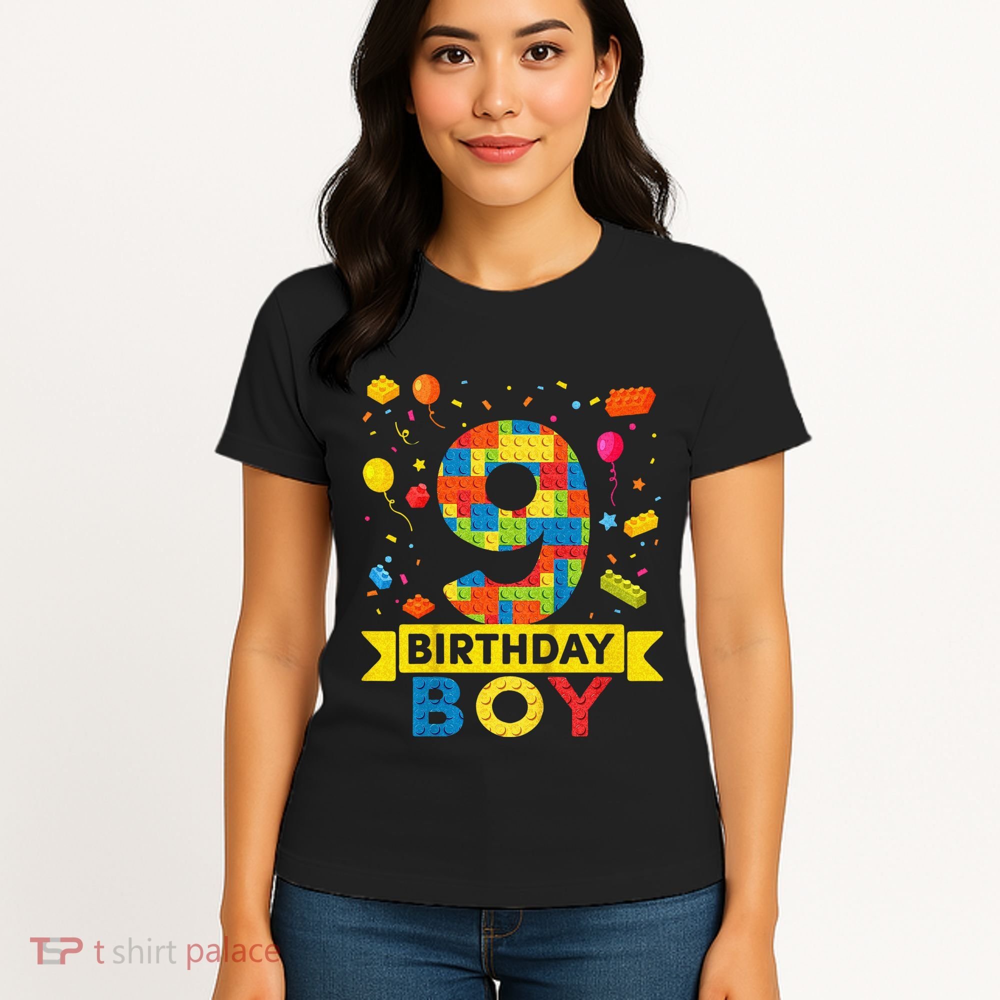 Kids 9 Year Old Building Blocks 9th Birthday Boy Women's T-Shirt