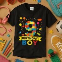 Kids 9 Year Old Building Blocks 9th Birthday Boy Kids T-Shirt thumb 3