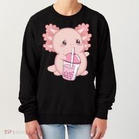 Kawaii Anime Axolotl Drinking Boba Bubble Tea Cute Japanese Women's Sweatshirt thumb 0