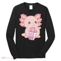 Kawaii Anime Axolotl Drinking Boba Bubble Tea Cute Japanese Long Sleeve Shirt thumb 0