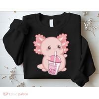 Kawaii Anime Axolotl Drinking Boba Bubble Tea Cute Japanese Sweatshirt thumb 2
