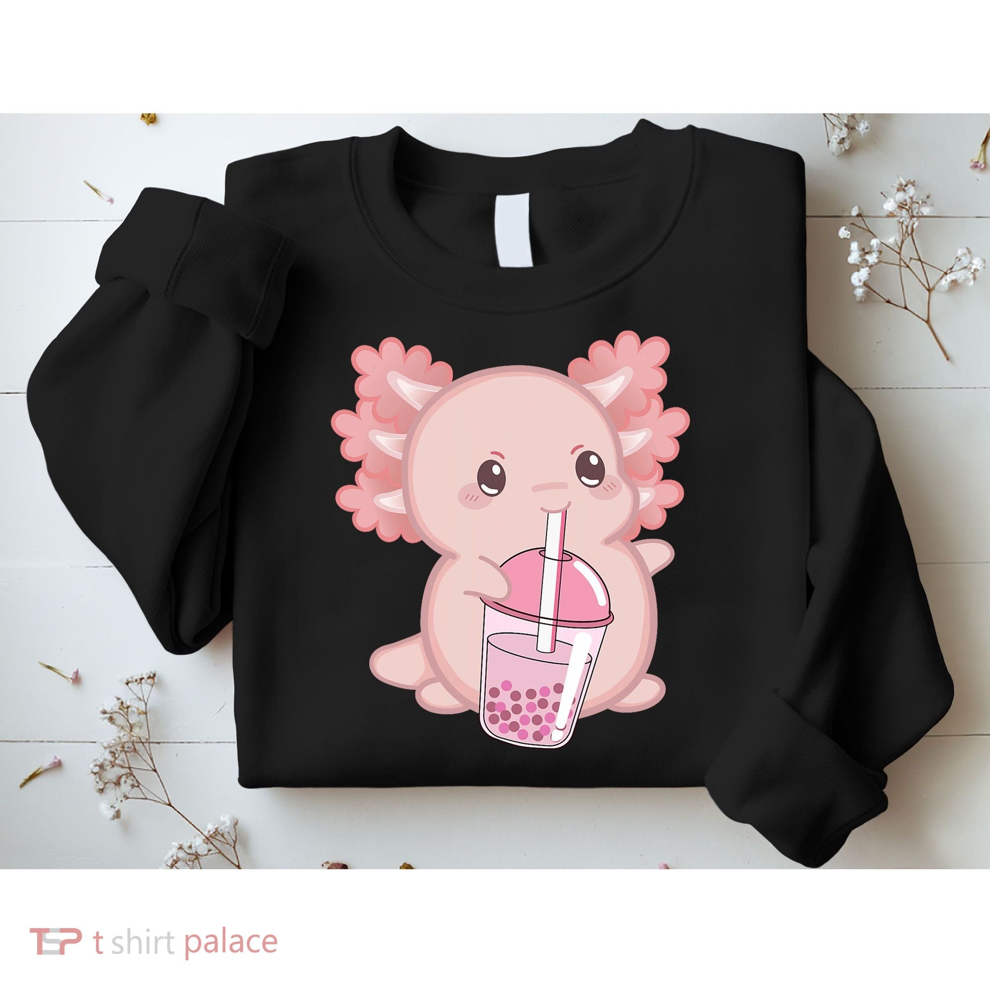 Kawaii Anime Axolotl Drinking Boba Bubble Tea Cute Japanese Sweatshirt