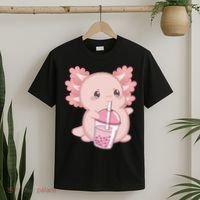 Kawaii Anime Axolotl Drinking Boba Bubble Tea Cute Japanese T-Shirt thumb 2