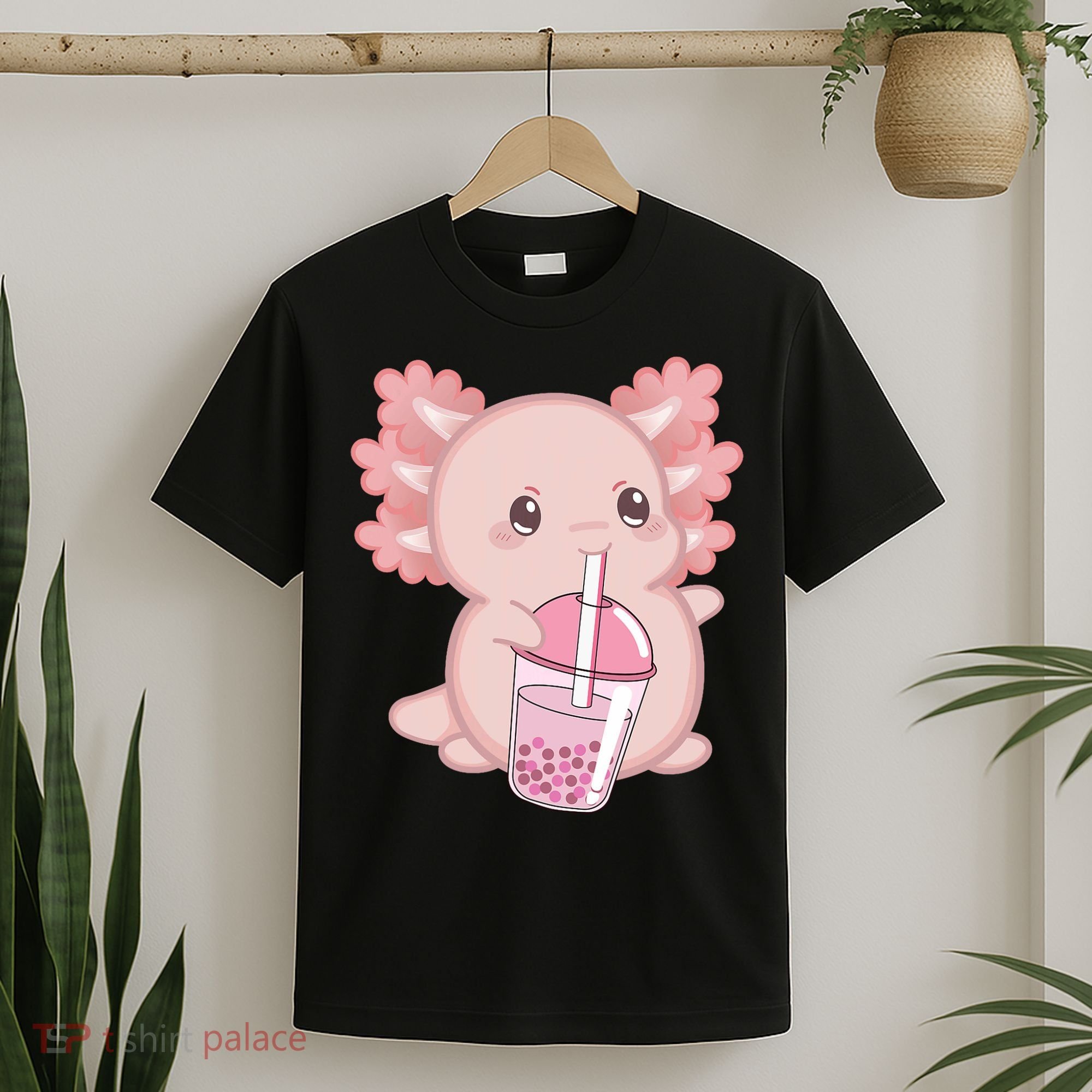Kawaii Anime Axolotl Drinking Boba Bubble Tea Cute Japanese T-Shirt