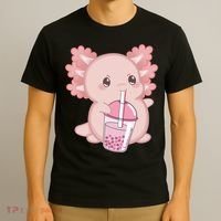 Kawaii Anime Axolotl Drinking Boba Bubble Tea Cute Japanese T-Shirt thumb 3