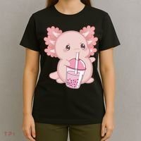Kawaii Anime Axolotl Drinking Boba Bubble Tea Cute Japanese T-Shirt thumb 4