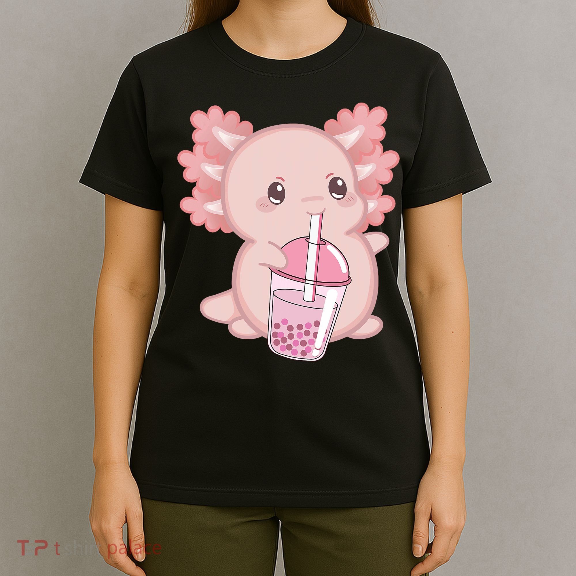 Kawaii Anime Axolotl Drinking Boba Bubble Tea Cute Japanese T-Shirt
