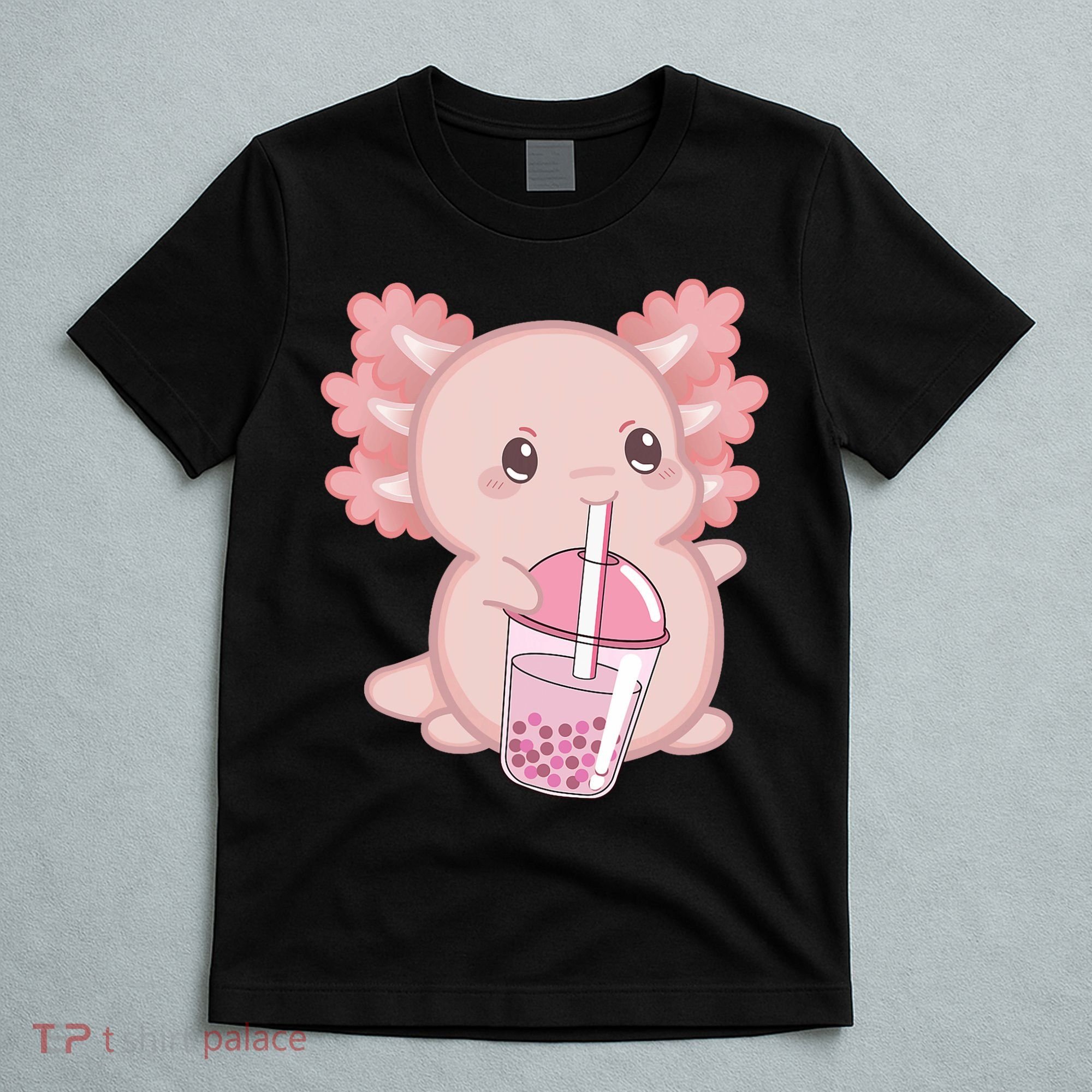 Kawaii Anime Axolotl Drinking Boba Bubble Tea Cute Japanese T-Shirt