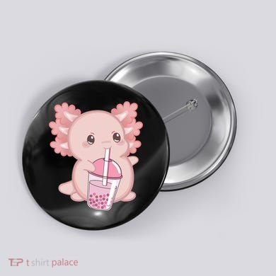 Kawaii Anime Axolotl Drinking Boba Bubble Tea Cute Japanese Button