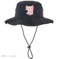 Kawaii Anime Axolotl Drinking Boba Bubble Tea Cute Japanese Bucket Hat thumb 0