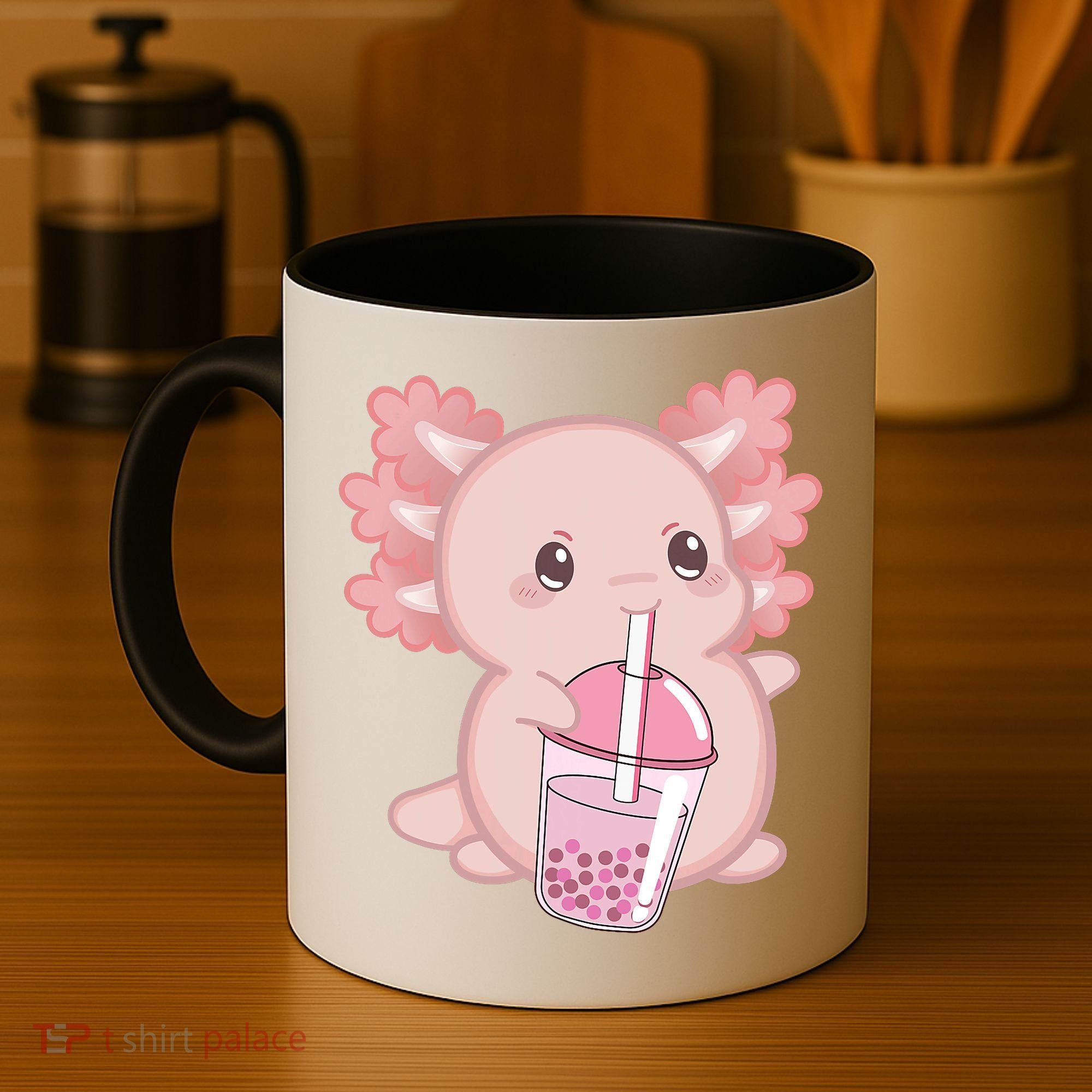 Kawaii Anime Axolotl Drinking Boba Bubble Tea Cute Japanese Coffee Mug