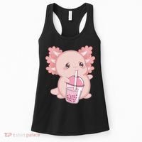 Kawaii Anime Axolotl Drinking Boba Bubble Tea Cute Japanese Women's Tank Top thumb 0