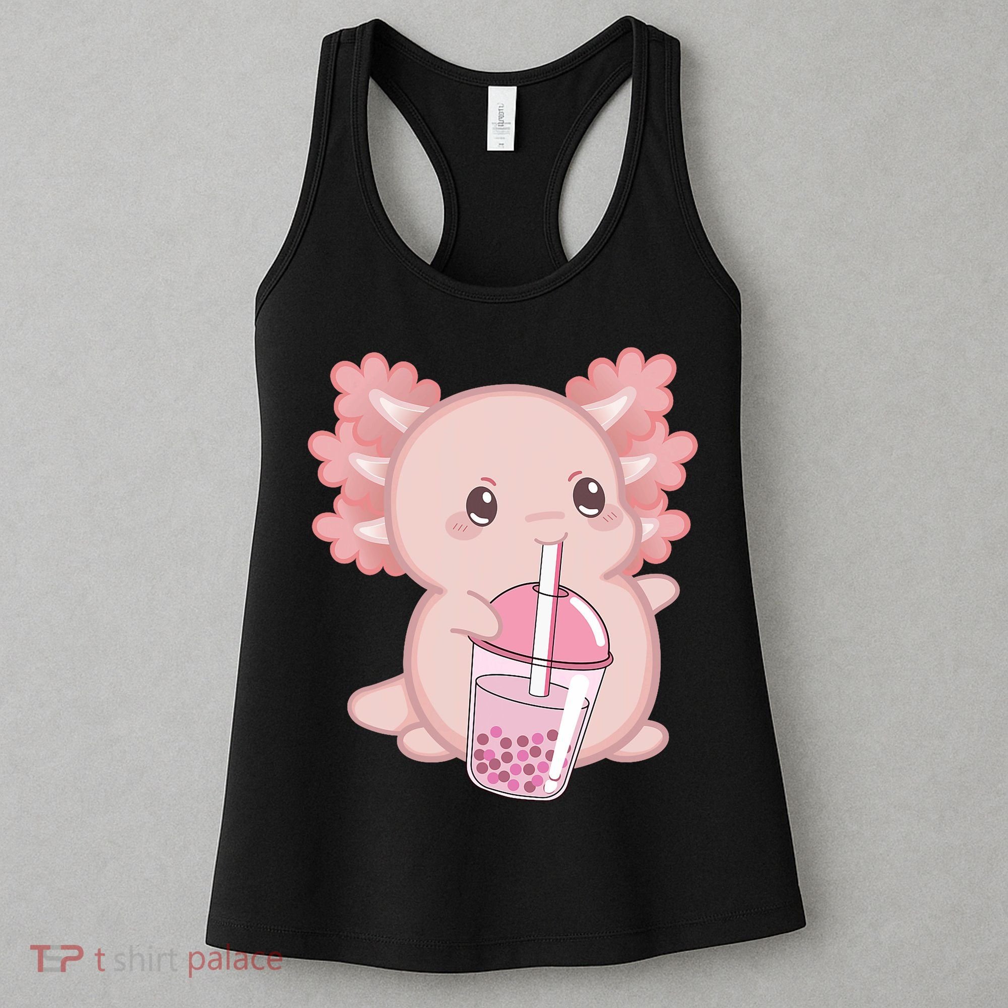 Kawaii Anime Axolotl Drinking Boba Bubble Tea Cute Japanese Women's Tank Top
