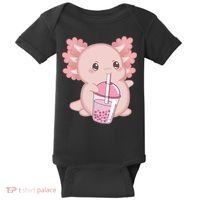 Kawaii Anime Axolotl Drinking Boba Bubble Tea Cute Japanese Baby Bodysuit thumb 0