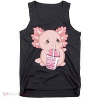 Kawaii Anime Axolotl Drinking Boba Bubble Tea Cute Japanese Tank Top thumb 0