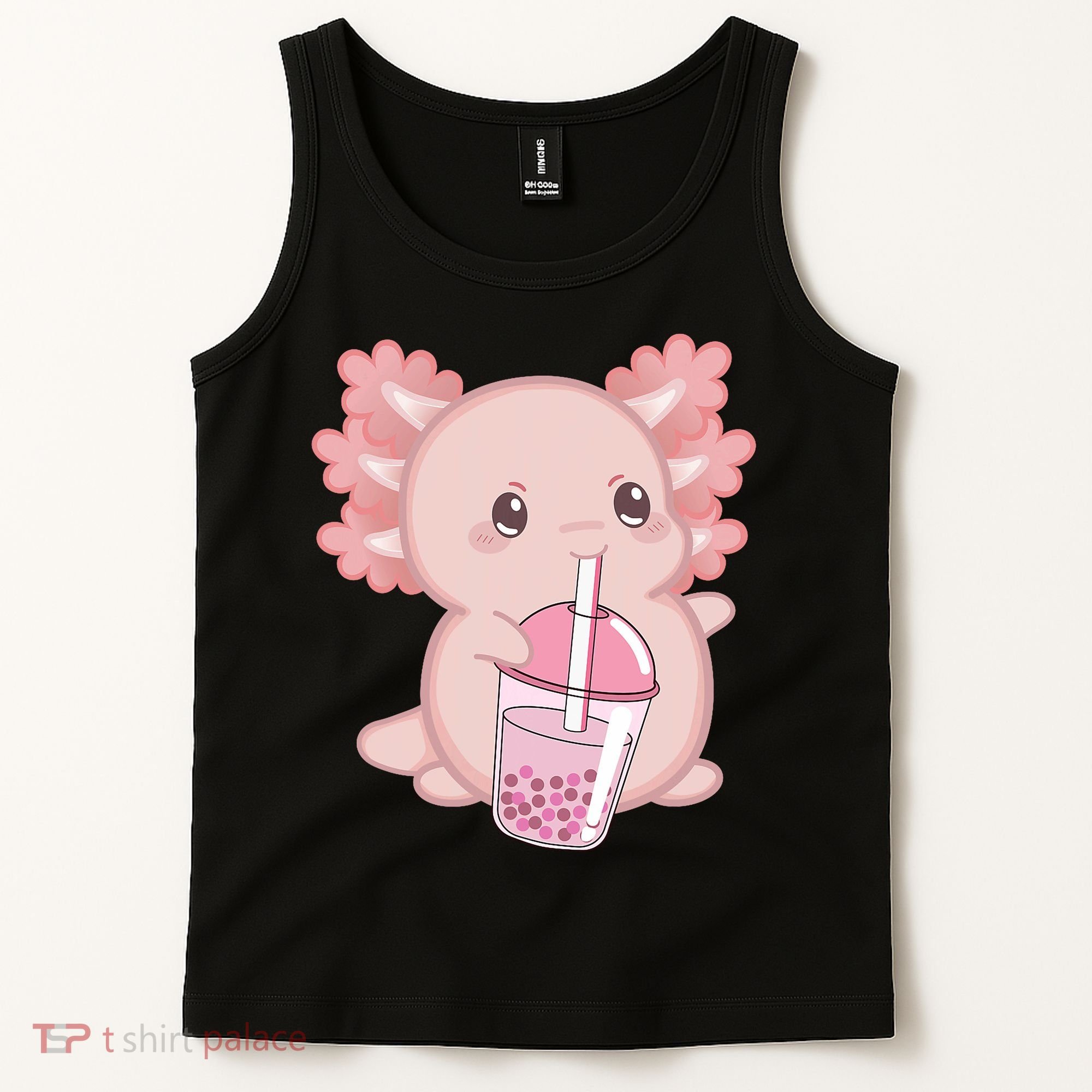 Kawaii Anime Axolotl Drinking Boba Bubble Tea Cute Japanese Tank Top