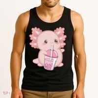 Kawaii Anime Axolotl Drinking Boba Bubble Tea Cute Japanese Tank Top thumb 3