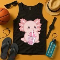 Kawaii Anime Axolotl Drinking Boba Bubble Tea Cute Japanese Tank Top thumb 4