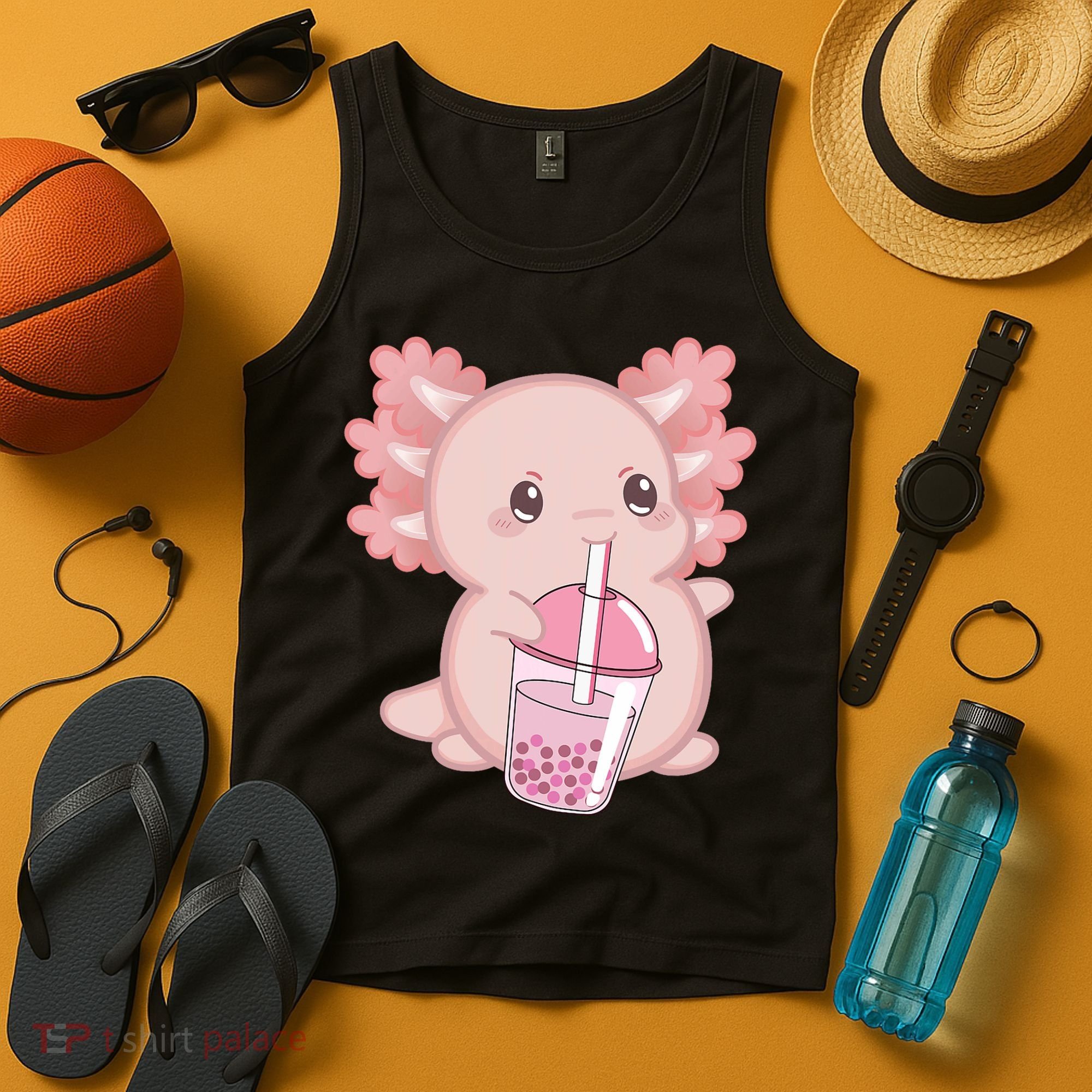 Kawaii Anime Axolotl Drinking Boba Bubble Tea Cute Japanese Tank Top