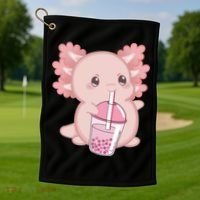 Kawaii Anime Axolotl Drinking Boba Bubble Tea Cute Japanese Golf Towel thumb 1