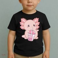 Kawaii Anime Axolotl Drinking Boba Bubble Tea Cute Japanese Toddler T-Shirt thumb 2