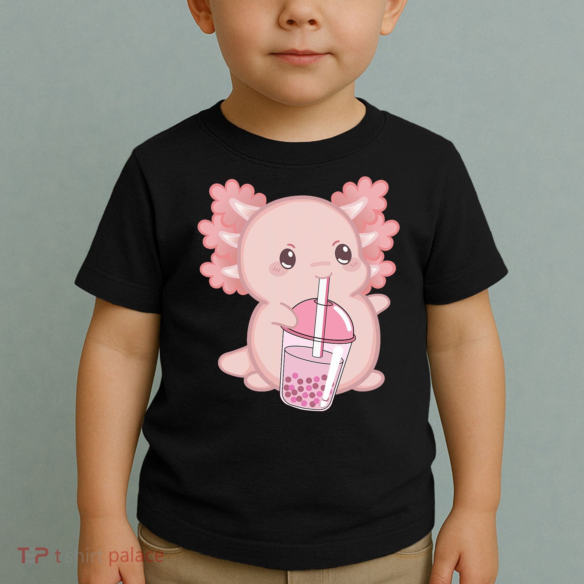 Kawaii Anime Axolotl Drinking Boba Bubble Tea Cute Japanese Toddler T-Shirt