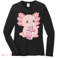 Kawaii Anime Axolotl Drinking Boba Bubble Tea Cute Japanese Women's Long Sleeve Shirt thumb 0