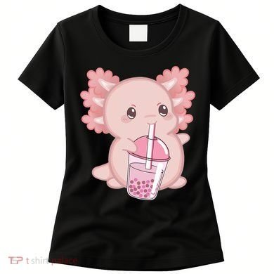 Kawaii Anime Axolotl Drinking Boba Bubble Tea Cute Japanese Women's T-Shirt
