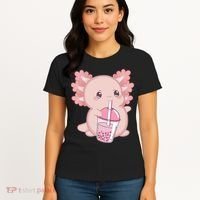 Kawaii Anime Axolotl Drinking Boba Bubble Tea Cute Japanese Women's T-Shirt thumb 4