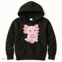 Kawaii Anime Axolotl Drinking Boba Bubble Tea Cute Japanese Kids Hoodie thumb 0