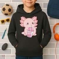 Kawaii Anime Axolotl Drinking Boba Bubble Tea Cute Japanese Kids Hoodie thumb 2