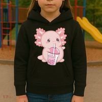 Kawaii Anime Axolotl Drinking Boba Bubble Tea Cute Japanese Kids Hoodie thumb 3